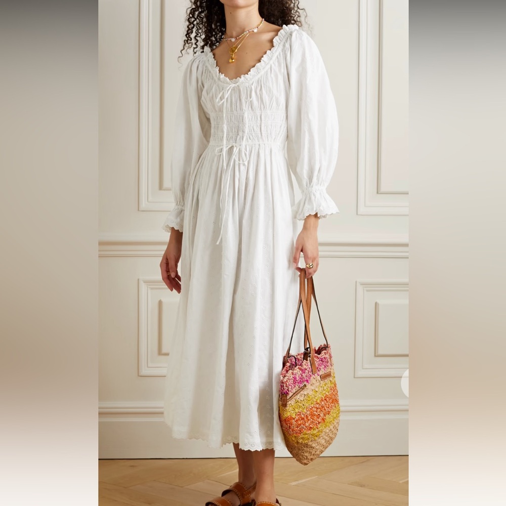 ISO DÔEN Isolde shirred broderie anglaise organic cotton-poplin midi dress